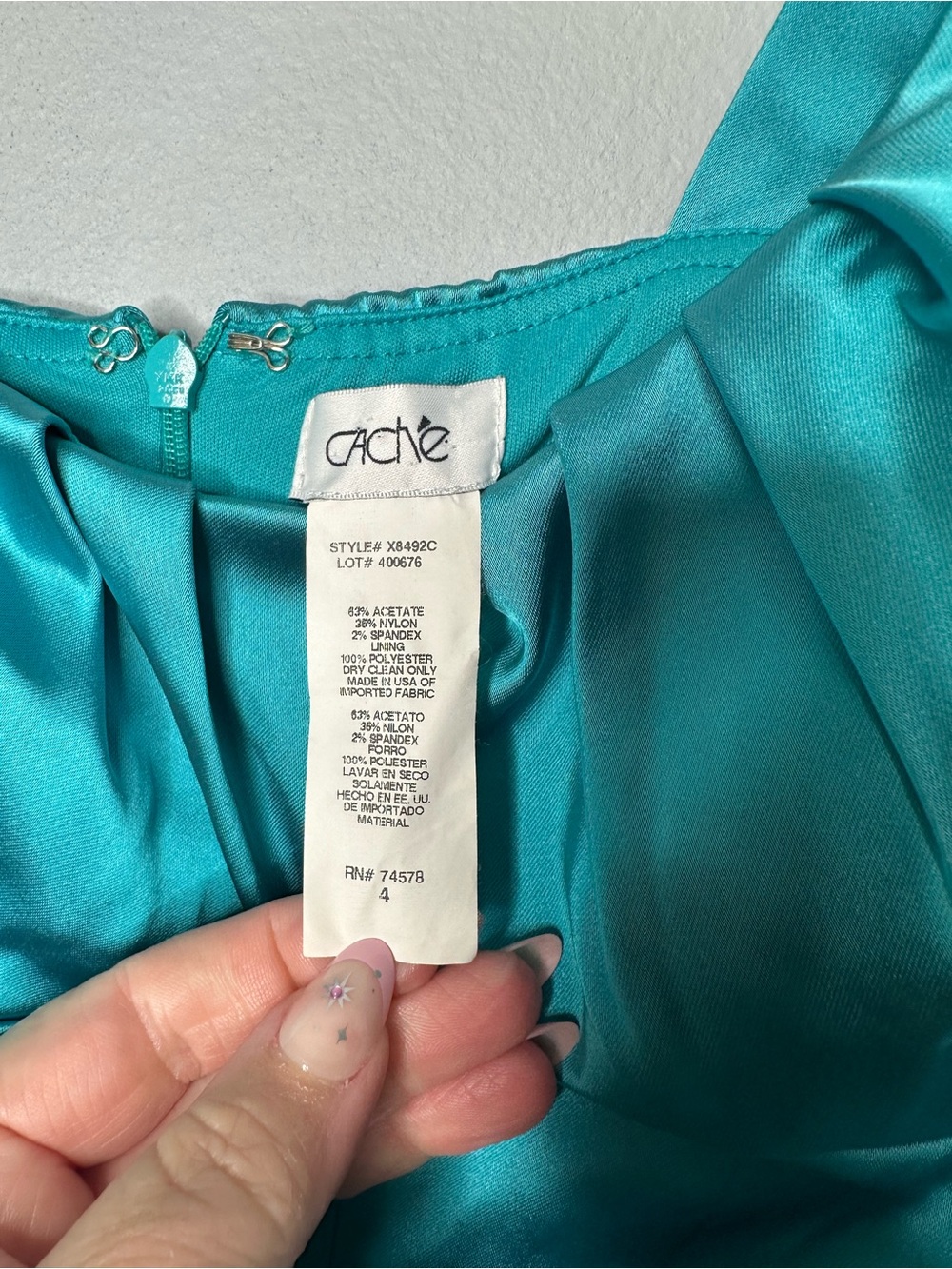 Vintage 90s Caché Ruched Satin Bodycon Dress Size 4 Made in USA - Picture 7 of 9